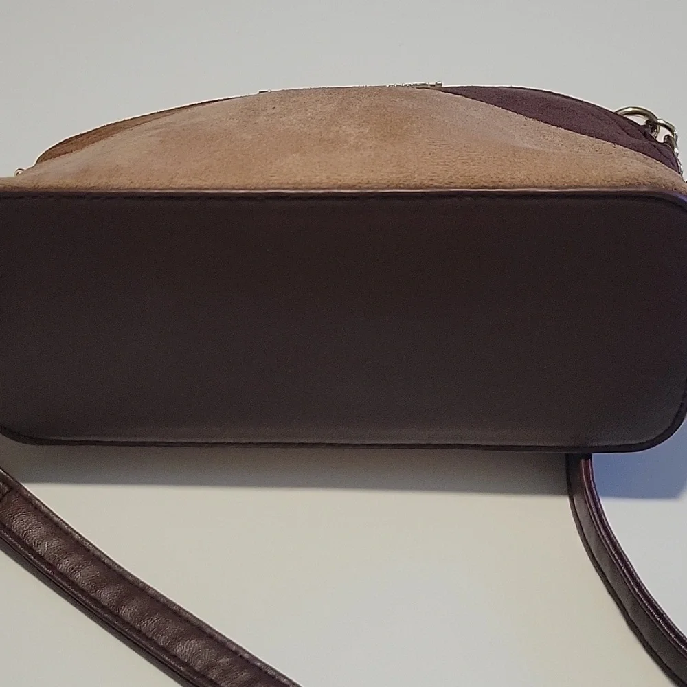 Brown and Tan Patchwork Crossbody Bag With Chain Detail Strap